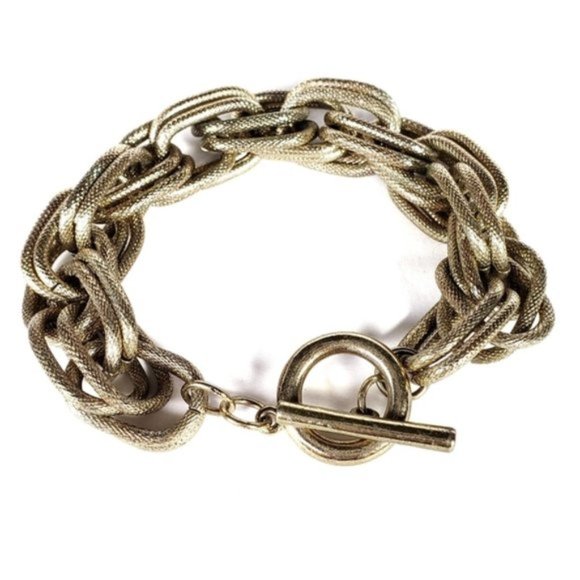 LAYERED Thick Chain Gold Tone Bracelet - Picture 1 of 5
